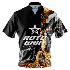 Roto Grip Mens Cell Performance Polo Bowling Shirt Dri-Fit Black Orange 